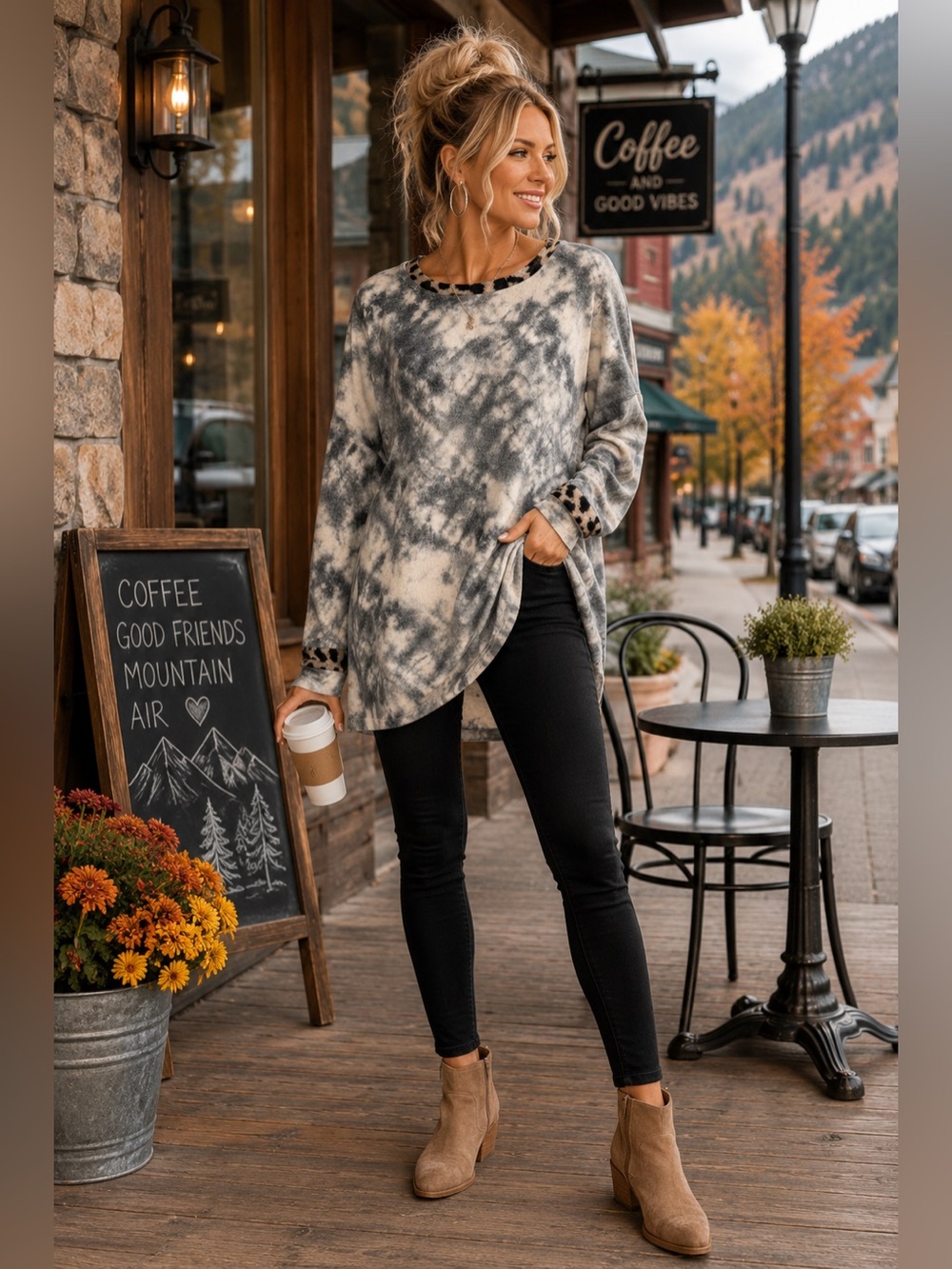 Celeste Gray Tie Dye Leopard Accent Knit Tunic Sweater XL Soft Cozy Top